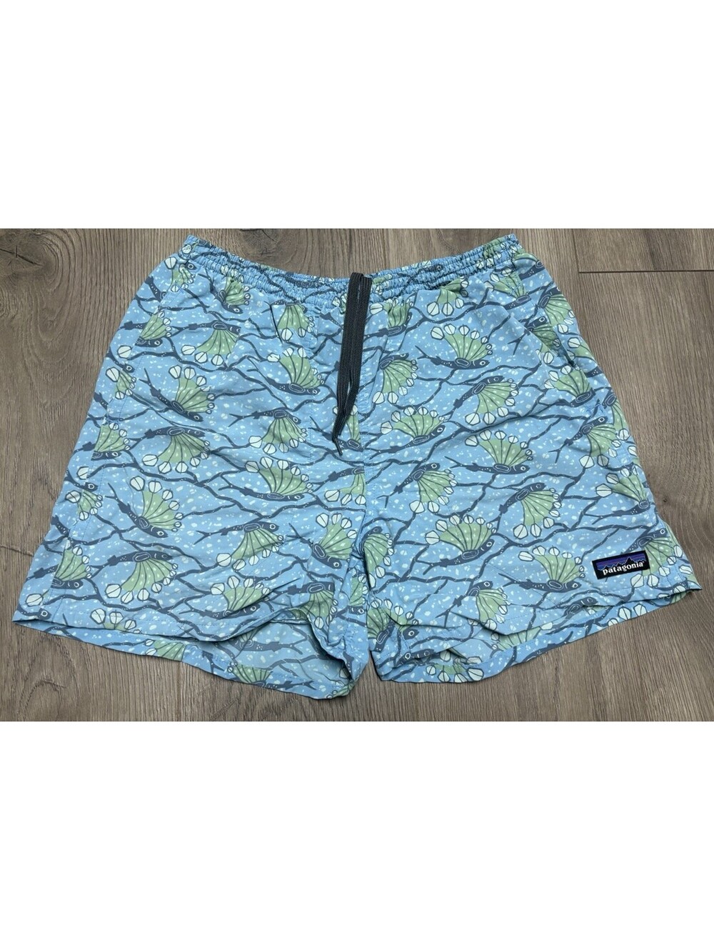 Patagonia Hexy Fish Radar Blue 4" Baggies Athletic Shorts Men's XS Extra Small